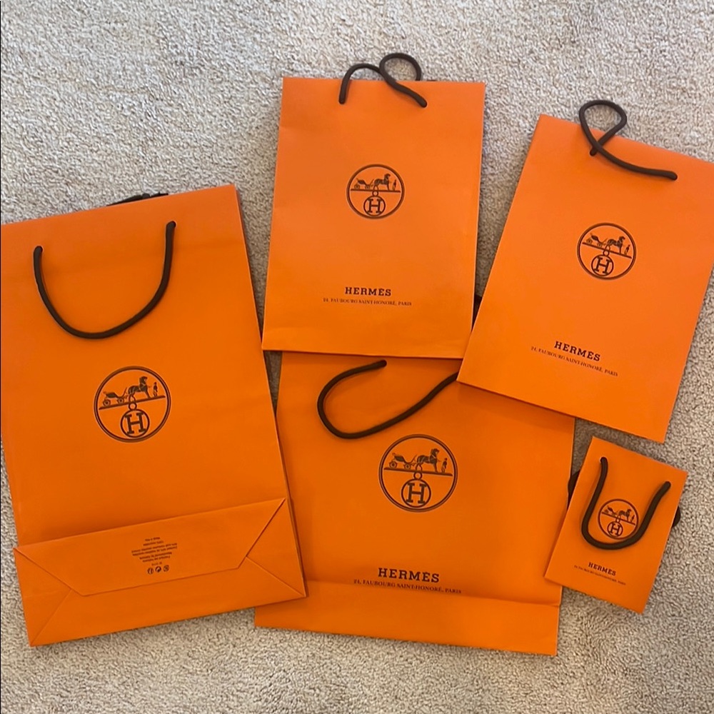 Hermes Orange Shopping Bags Set